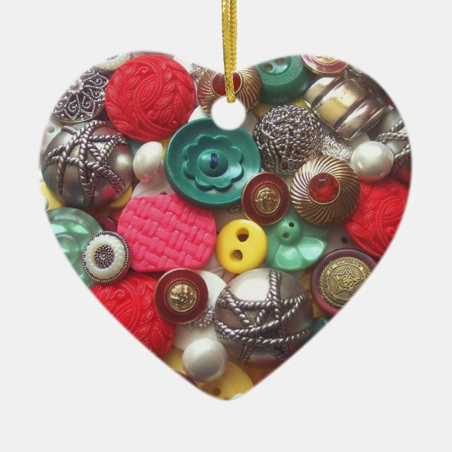 Red and Green Buttons Christmas Ornament (Front)
