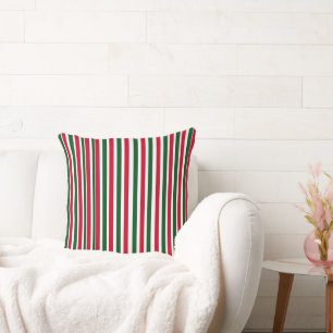 Red and Green Candy Cane Christmas Stripes Cushion