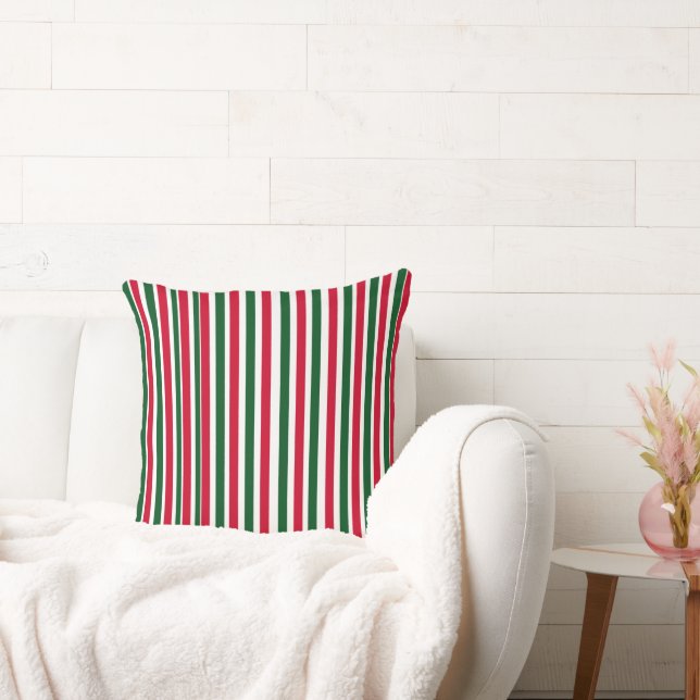 Red and Green Candy Cane Christmas Stripes  Cushion (Couch)