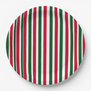Red and Green Candy Cane Christmas Stripes Paper Plate