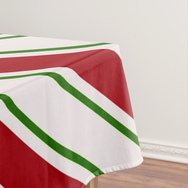 Red and Green Candy Cane Stripes Tablecloth (In Situ)