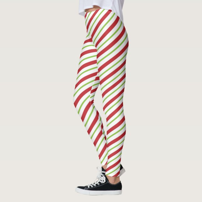 Red and green candy cane stripped pattern leggings (Left)