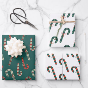 Red and Green Candy Canes Coordinated Christmas Wrapping Paper Sheet