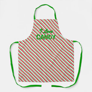 Red and Green Candy Stripes "I Love Candy"  Apron