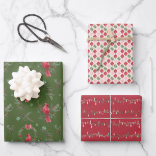 Red and Green Cardinal Christmas Wrapping Paper