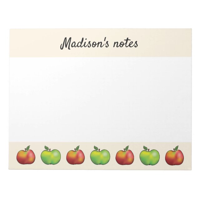 Red And Green Cartoon Apple Fruits & Custom Text Notepad (Front)