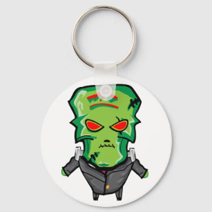 Red and green cartoon creepy monster key ring