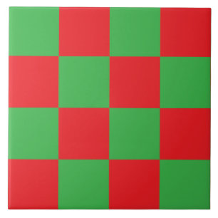 Red And Green Chequered Design Ceramic Tile