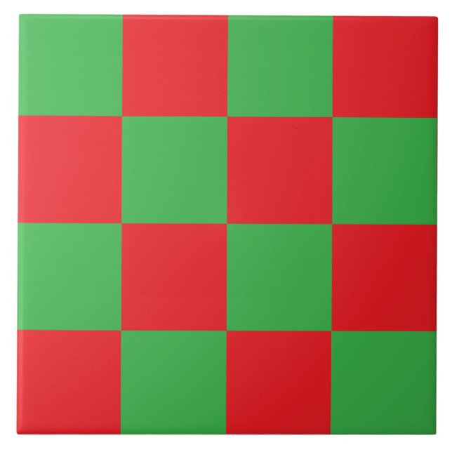 Red And Green Chequered Design  Ceramic Tile (Front)