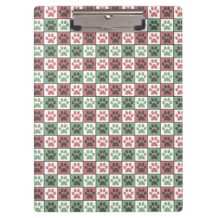 Red and Green Chequered Dog Paw Print Pattern  Clipboard