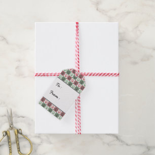 Red and Green Chequered Dog Paw Print Pattern  Gift Tags