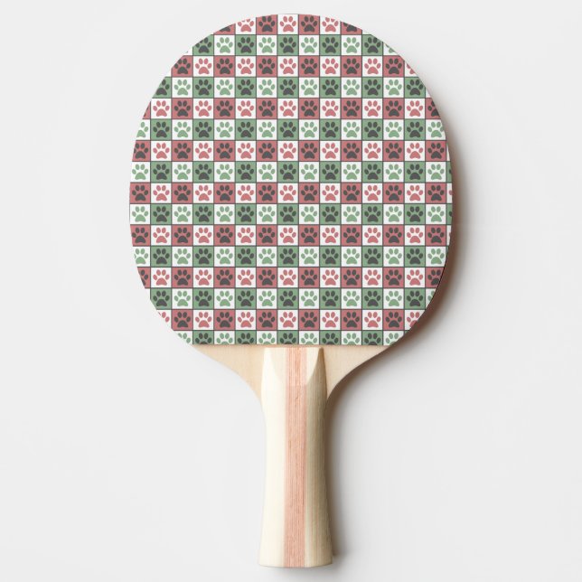 Red and Green Chequered Dog Paw Print Pattern  Ping Pong Paddle (Front)