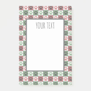 Red and Green Chequered Dog Paw Print Pattern Post-it Notes