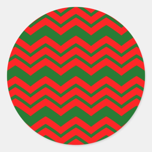Red and Green Chevron Pattern Design  Classic Round Sticker (Front)