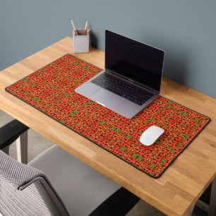 Red And Green Chilli Patchwork, Desk Mat