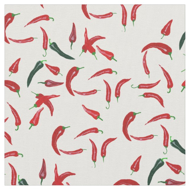 Red and Green Chilli Pepper Pattern Fabric (Close Up)
