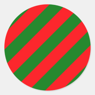 Red and Green Christmas Candycane Stripes Classic Round Sticker