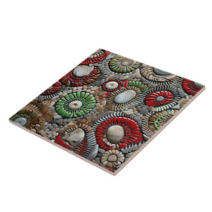 Red and Green Christmas Circle Pattern Ceramic Tile