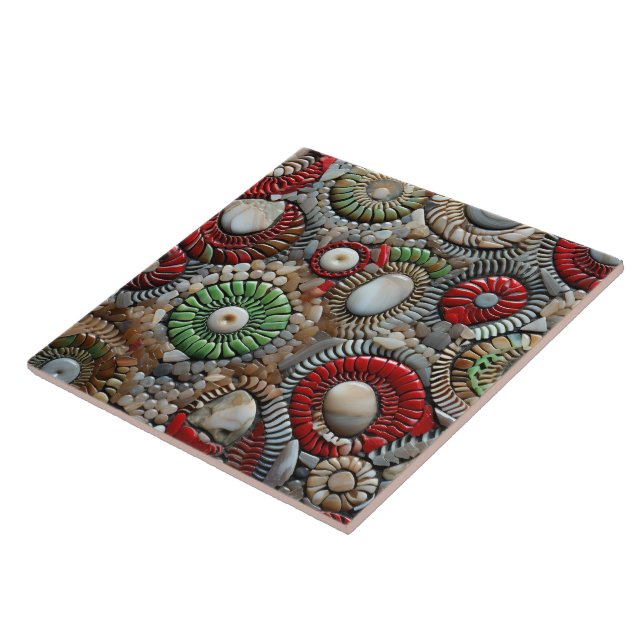 Red and Green Christmas Circle Pattern Ceramic Tile (Side)