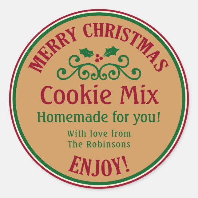 Red and green Christmas cookie mix gift sticker (Front)