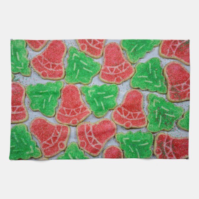 Red and green christmas cookies tea towel (Horizontal)
