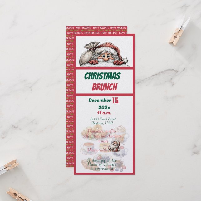 Red and Green Christmas Design Brunch Invitation (Front/Back In Situ)