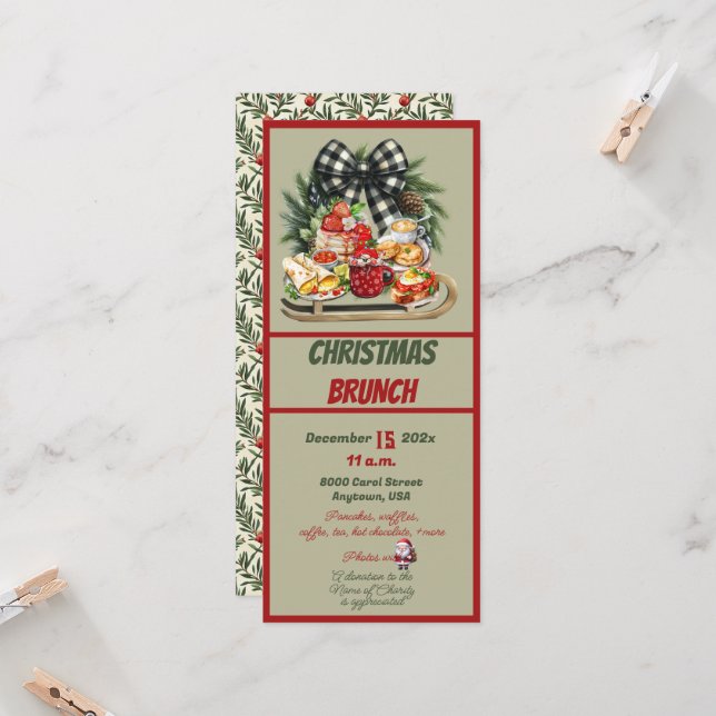 Red and Green Christmas Design Brunch Invitation (Front/Back In Situ)
