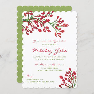 Red and Green Christmas Foliage Holiday Gala Invitation