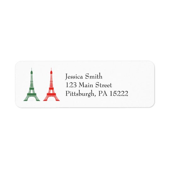 Red and Green Christmas French Theme Eiffel Towers Return Address Label