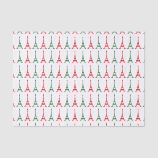 Red and Green Christmas French Theme Eiffel Towers Tissue Paper (Front)