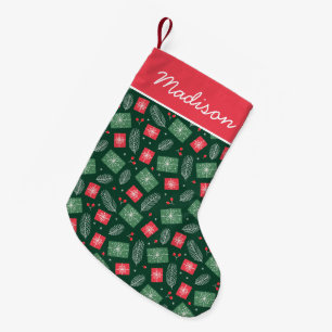 Red and Green Christmas Gift Pattern Personalised Small Christmas Stocking