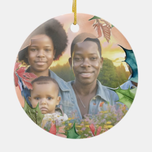 Red and Green Christmas Holiday Memorial Photo Ceramic Ornament (Back)