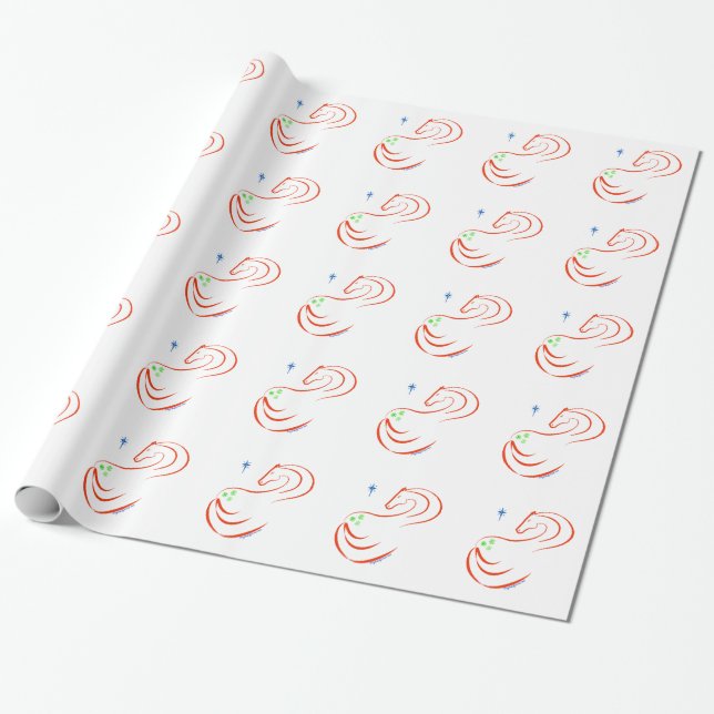 Red and green Christmas horse wrapping gift paper (Unrolled)