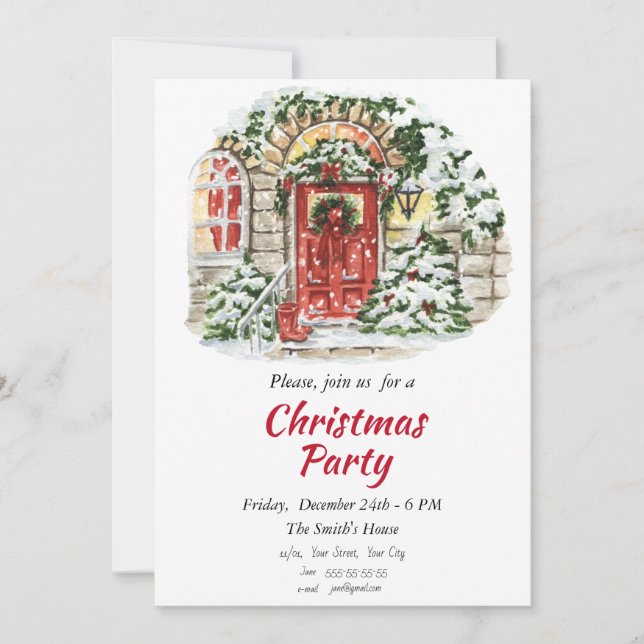 Red and Green Christmas Invitation (Front)
