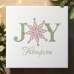 Red and Green Christmas Joy Personalised Ceramic Tile
