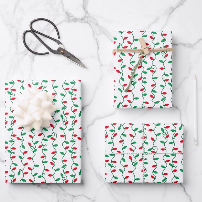 Red and Green Christmas Lights Wrapping Paper Sheet (Front)