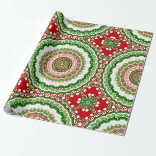 Red and Green Christmas Mandala Medallion Wrapping Paper