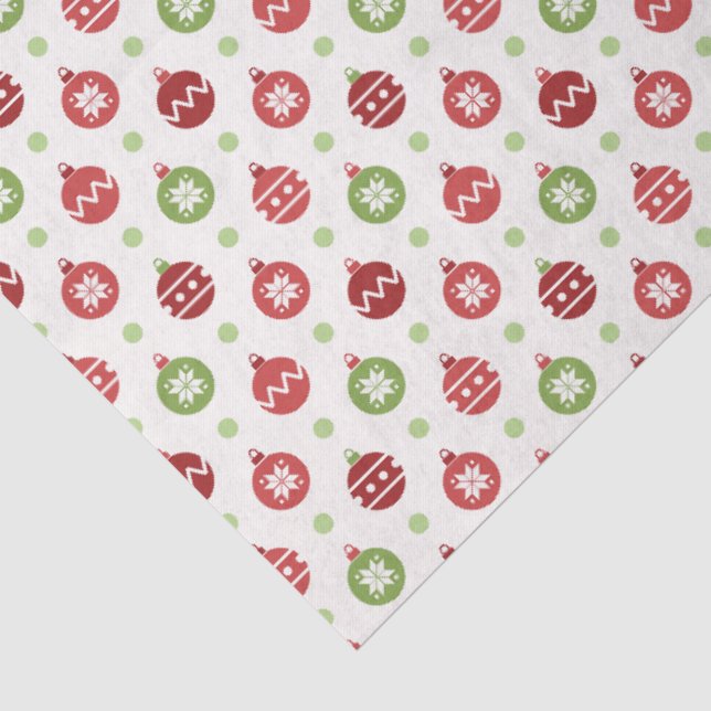 Red and Green Christmas Ornament Pattern Tissue Paper (Detail)