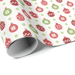 Red and Green Christmas Ornament Pattern Wrapping Paper