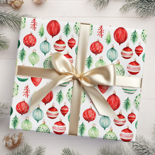 Red and Green Christmas Ornaments Wrapping Paper