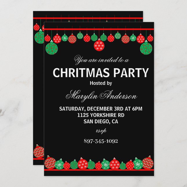 RED AND GREEN CHRISTMAS PARTY CUSTOM  INVITATION (Front/Back)