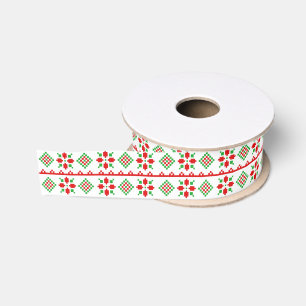 Red and Green Christmas Pattern 1.5 Inch Grosgrain Ribbon