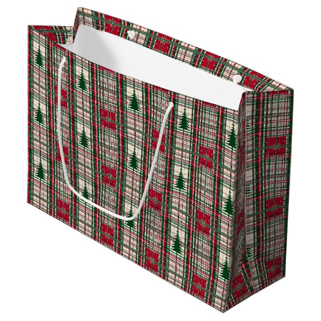 Red and Green Christmas Plaid Large Gift Bag (Front Angled)