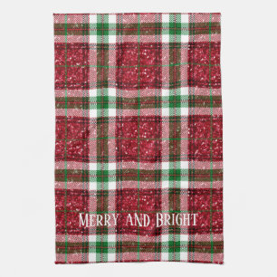 Red and Green Christmas Plaid Merry and Bright Tea Towel
