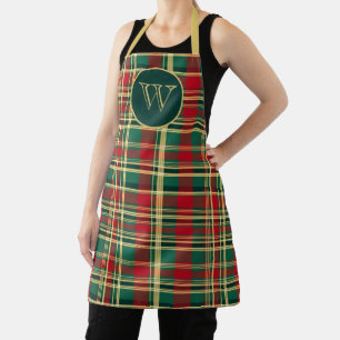 Red and Green Christmas Plaid Monogram Apron