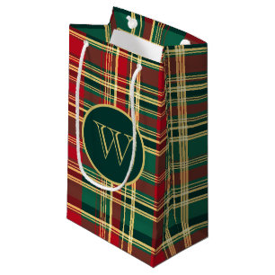 Red and Green Christmas Plaid Monogram Small Gift Bag