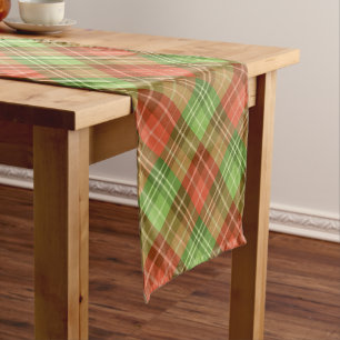 Red and green Christmas plaid pattern Short Table Runner