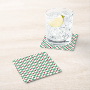 Red and Green Christmas Plaid Seamless Pattern Square Paper Coaster
