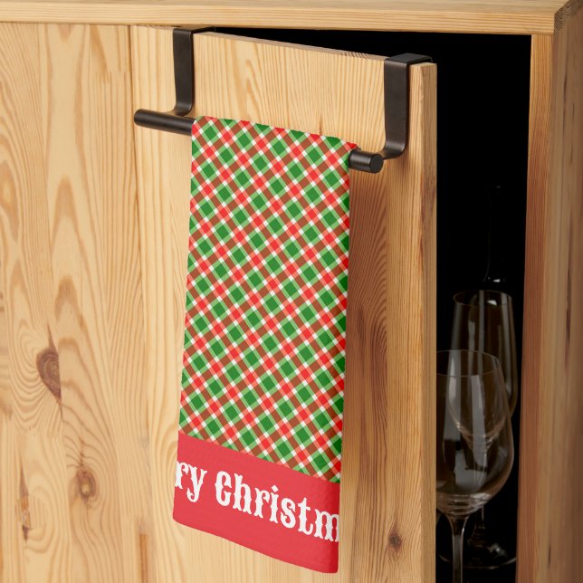 Red and Green Christmas Plaid Tea Towel (Thirds Fold)