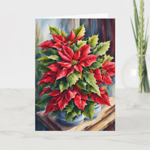 Red and Green Christmas Poinsettias Card